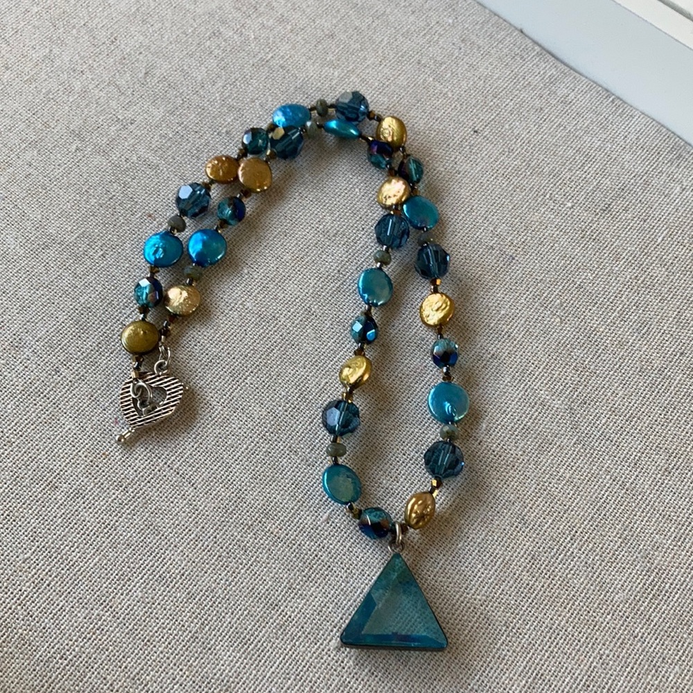 New Faceted Angel Aura Pendant w Freshwater Pearl & Swarovski Crystal Neckla…